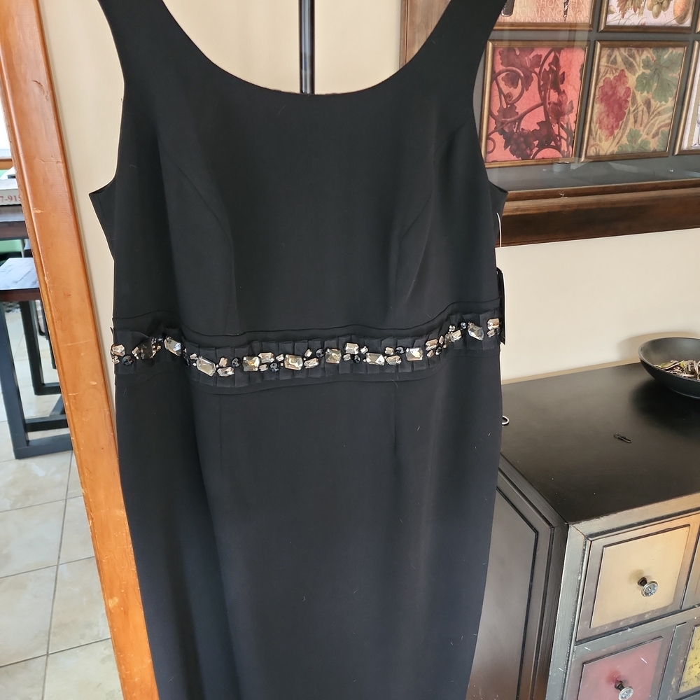 M.STUDIO Black Midi Dress with Beaded Waist